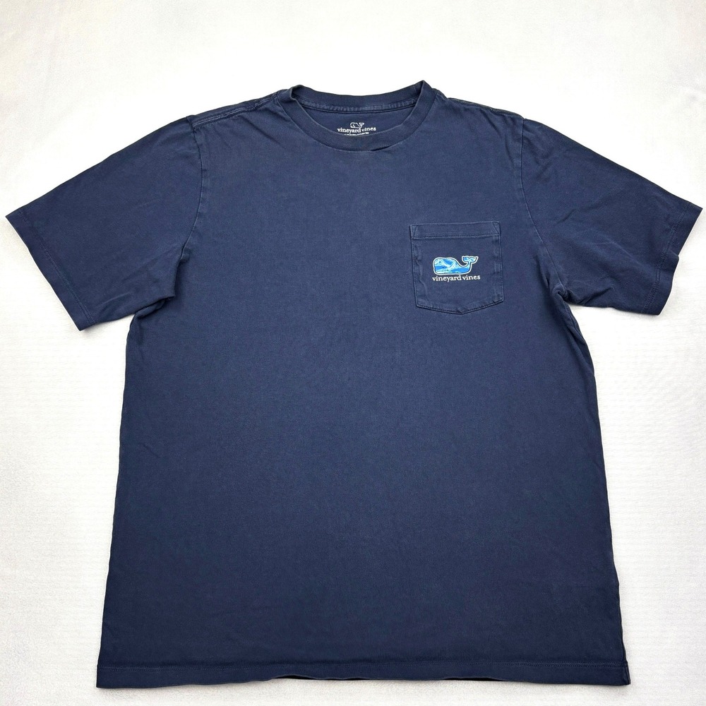 Vineyard Vines Boys Large 16 Navy Blue Wave Whale Pocket Short Sleeve T-Shirt L